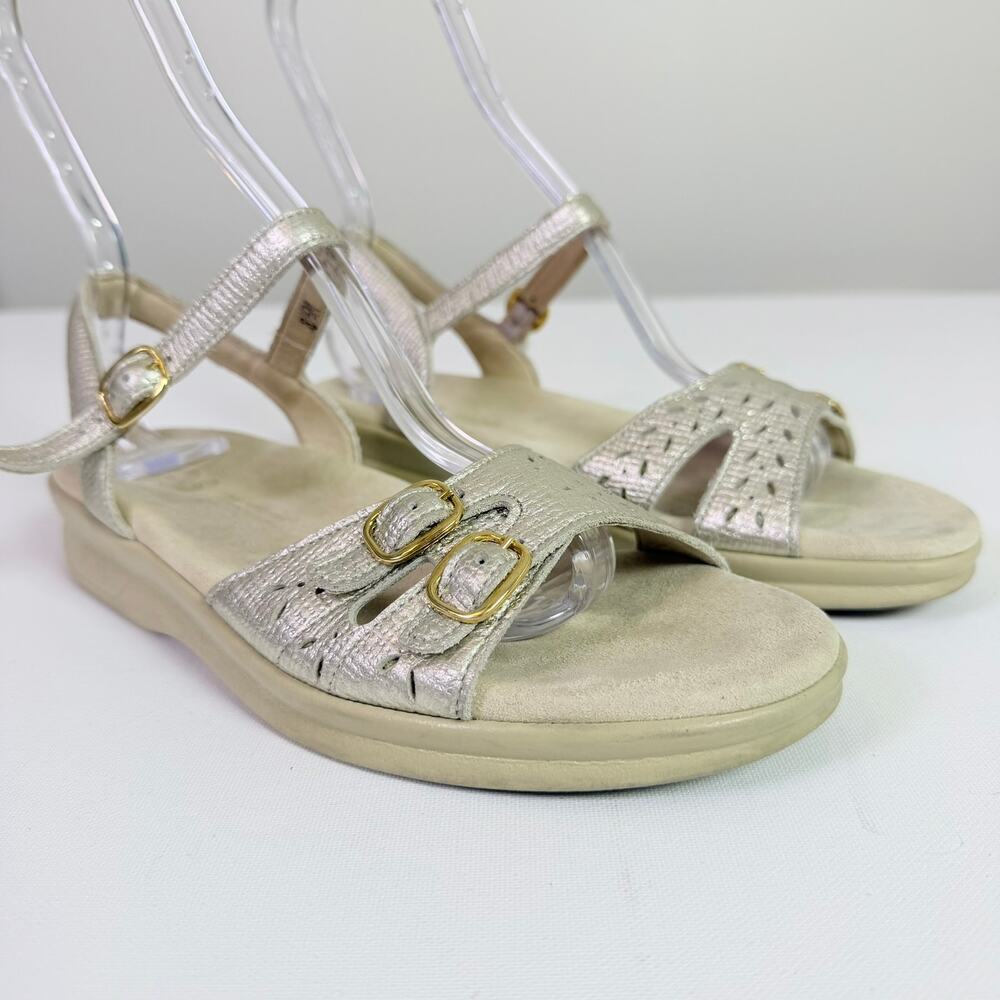SAS Duo Quarter Strap Sandal Women's 8.5M Gold Linen Metallic Leather Comfort